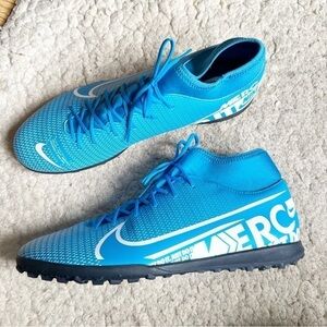 NIKE: Men's Mercurial Superfly 7 Academy TF Blue White Football Cleats Size 13